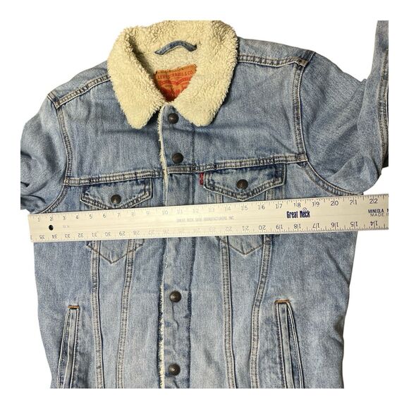 Levis Denim Jacket Mens M Blue Sherpa Lined Trucker Red Tab Western Light Wash - Picture 8 of 13